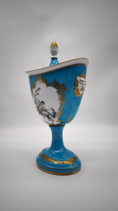91531 Coppia di vasi vecchia Parigi in porcellana azzurra e oro