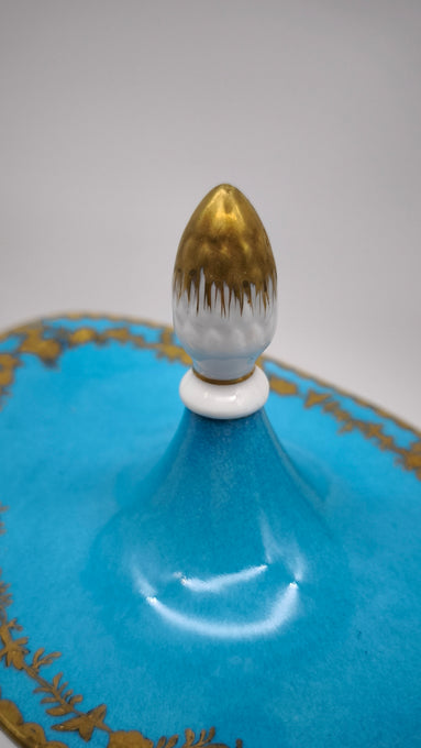 91531 Coppia di vasi vecchia Parigi in porcellana azzurra e oro