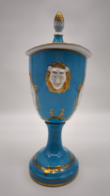 91531 Coppia di vasi vecchia Parigi in porcellana azzurra e oro
