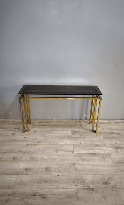 193 Console in ottone e vetro fumé