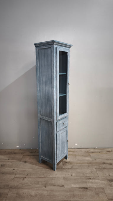 91711 Libreria vetrina a colonna in legno dipinta azzurra