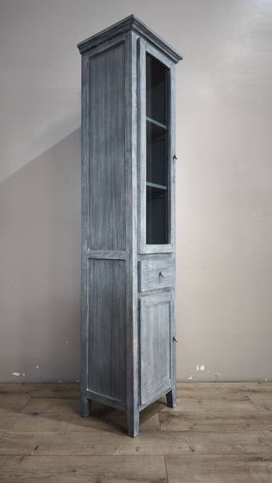 91711 Libreria vetrina a colonna in legno dipinta azzurra