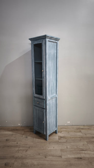 91711 Libreria vetrina a colonna in legno dipinta azzurra