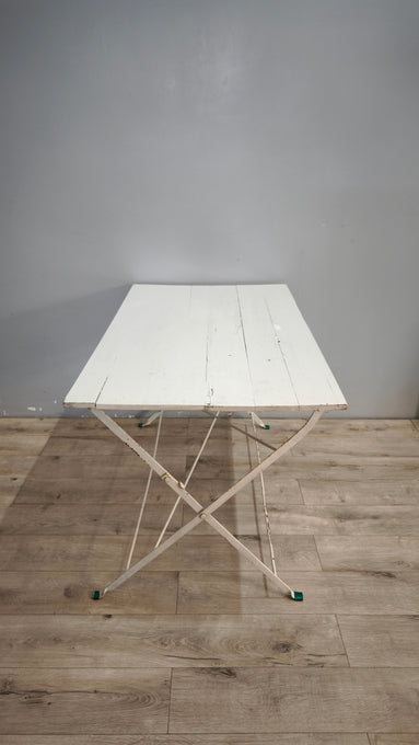 91963 Tavolo pieghevole bianco da esterno in ferro e legno