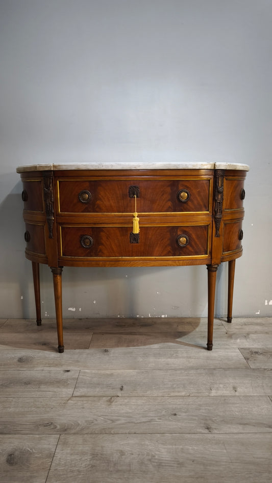 92044 Comò bombato in legno con piano in marmo