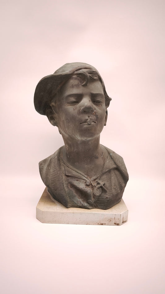 92045 Scultura in bronzo 'Scugnizzo' firmata De Martino con base in marmo