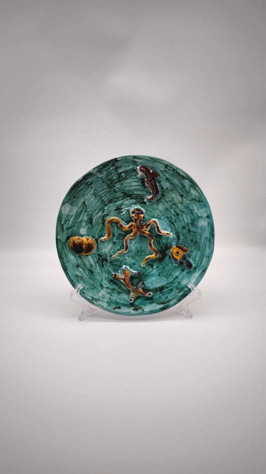 92159 Piatto in ceramica Vietri con decorazione marina