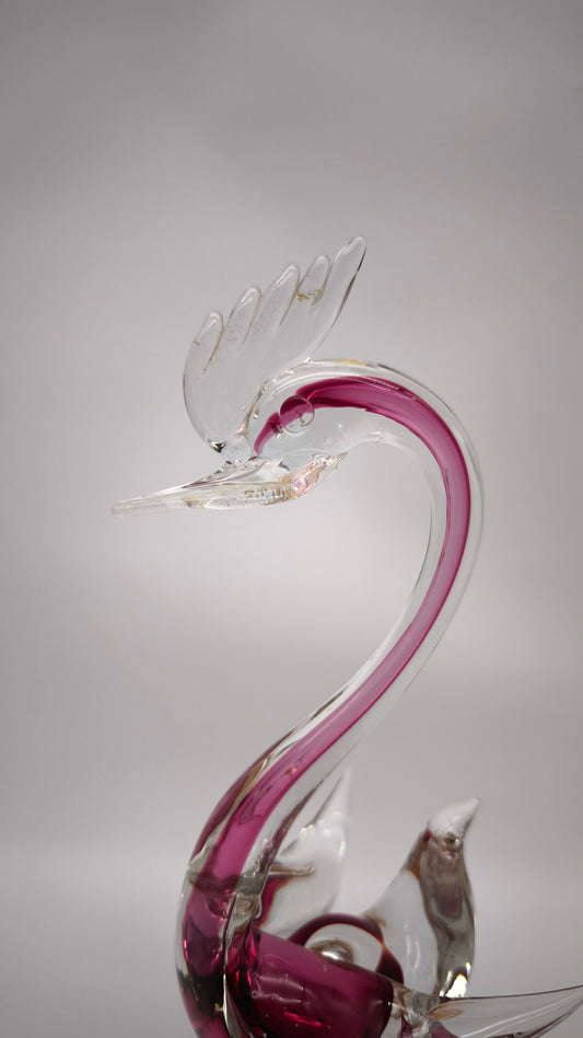 92133 Uccello in vetro di Murano con interno rosa e base arancio
