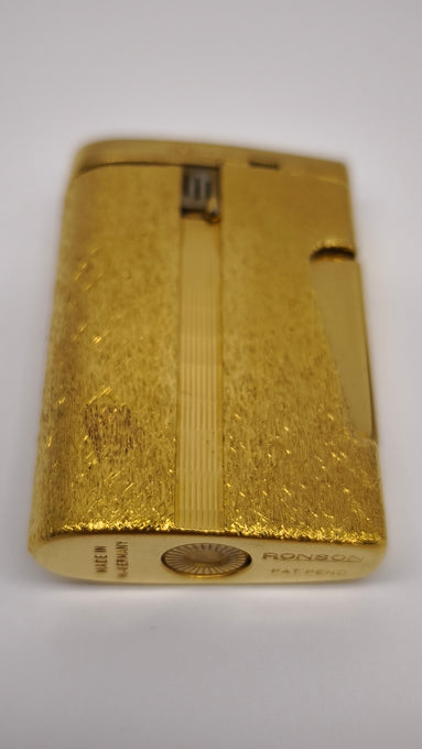 91024 Accendino vintage Ronson in metallo dorato con custodia