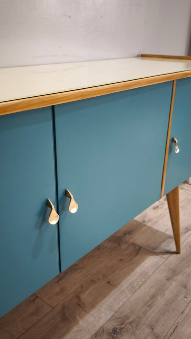 92179 Sideboard anni '60 quattro sportelli dipinta verde