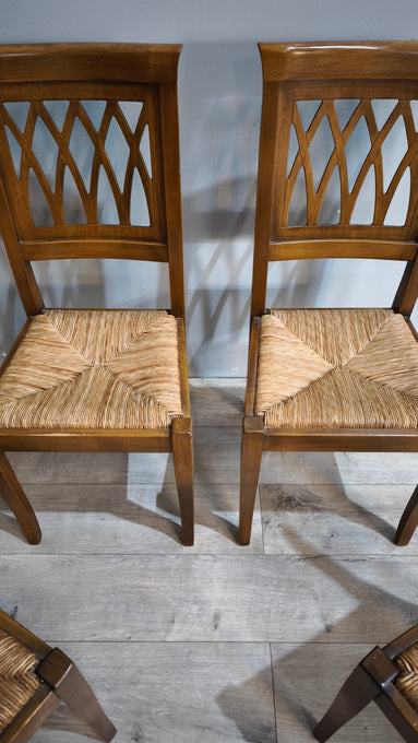 92202 Set n 4 sedie in legno con seduta in paglia