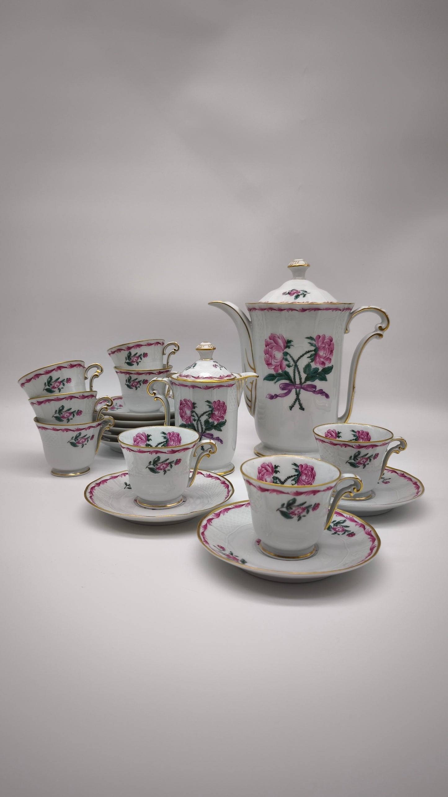 92314 Servizio da caffè per 8 persone Limoges L. Bernardaud 'Les deux roses'