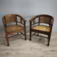 92367-2 Poltroncina a pozzetto con struttura in legno e seduta in paglia di Vienna