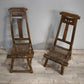 92370 Coppia di antiche sedie basse rustiche marchiate "Chen Kaizong" (Stile Wabi-Sabi)