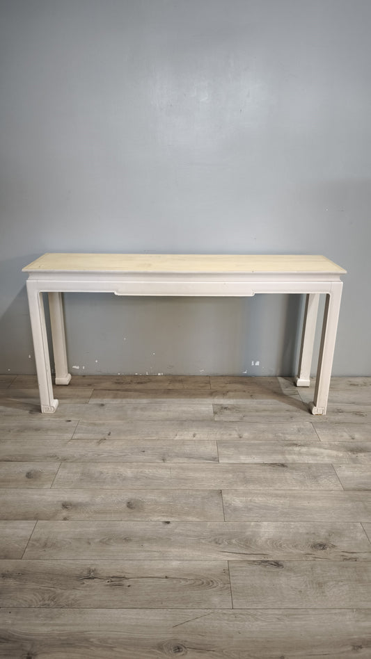 92374 Console orientale con base bianca e piano in legno