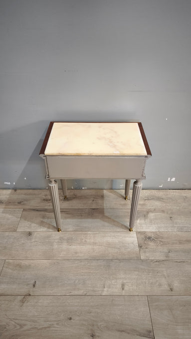 92377 Coppia di comodini in legno dipinti grigi con piano in marmo
