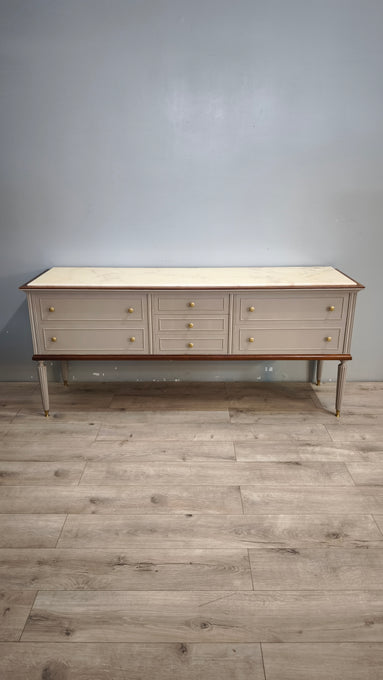 92378 Mobile comò in legno dipinto grigio con piano in marmo