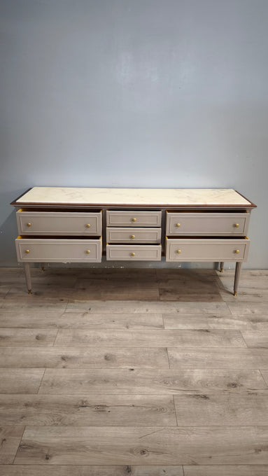 92378 Mobile comò in legno dipinto grigio con piano in marmo