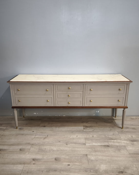 92378 Mobile comò in legno dipinto grigio con piano in marmo