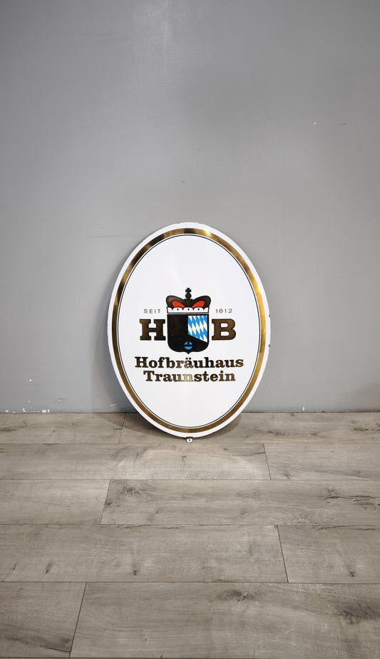 236 Insegna vintage HB Hofbrauhaus Traunstein in metallo smaltato
