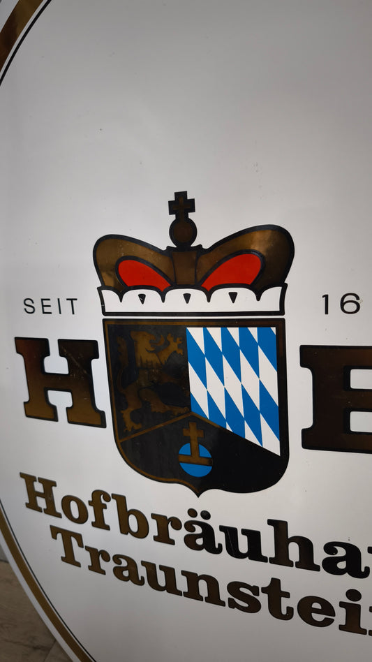 236 Insegna vintage HB Hofbrauhaus Traunstein in metallo smaltato