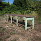 Bancone industriale vintage in legno con piano rivestito in ferro