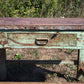 Bancone industriale vintage in legno con piano rivestito in ferro
