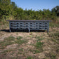 Bancone industriale vintage in legno con piano rivestito in ferro con 12 cassetti
