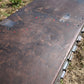 Bancone industriale vintage in legno con piano rivestito in ferro con 12 cassetti