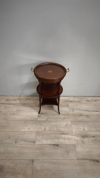 92556 Tavolino rotondo in legno con vassoio