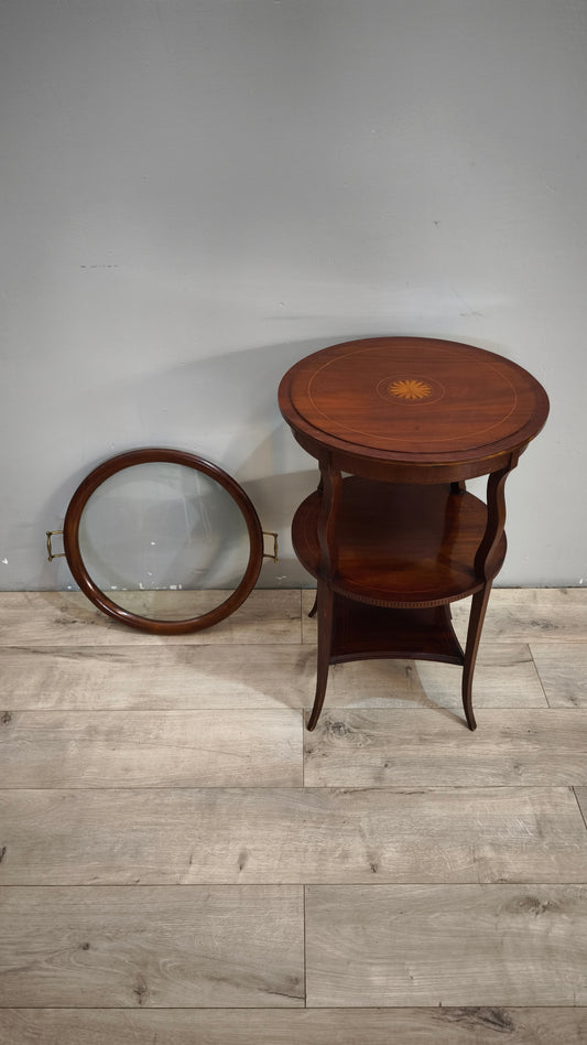 92556 Tavolino rotondo in legno con vassoio