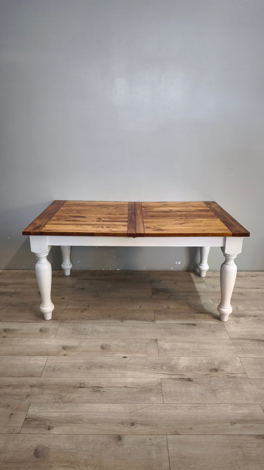 92593 Tavolo allungabile con base bianca e piano in legno