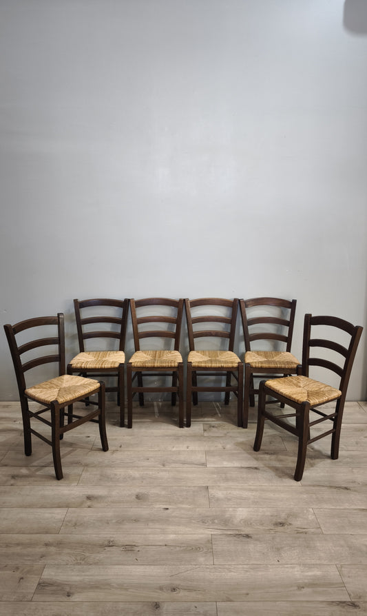 92841 Set n 6 sedie in legno con seduta in paglia