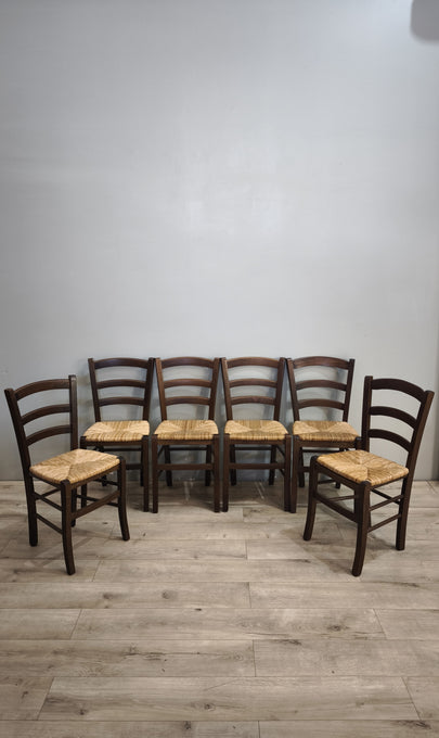 92841 Set n 6 sedie in legno con seduta in paglia