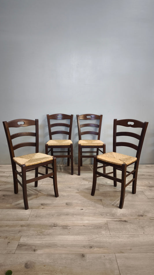 92840 Set n 4 sedie in legno con seduta in paglia