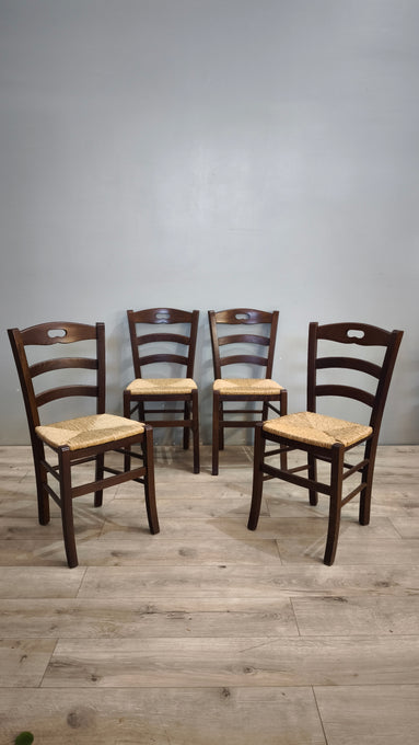 92840 Set n 4 sedie in legno con seduta in paglia