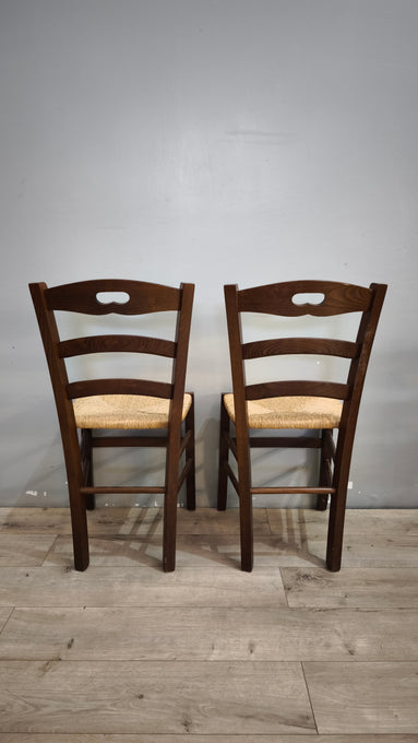 92840 Set n 4 sedie in legno con seduta in paglia