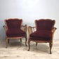9300 Coppia di poltroncine in legno e tessuto rosso