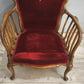 9300 Coppia di poltroncine in legno e tessuto rosso