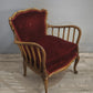 9300 Coppia di poltroncine in legno e tessuto rosso