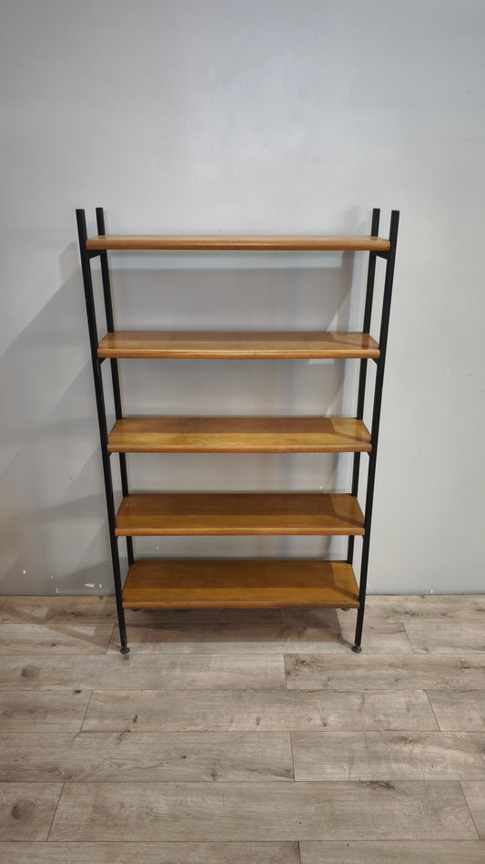 93279 Libreria con struttura in ferro e ripiani in legno