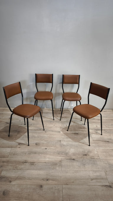 93281 Set n 4 sedie anni '70 in ecopelle marrone