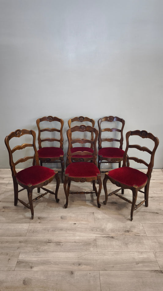 93286 Set n 6 sedie stile provenzale con seduta rossa