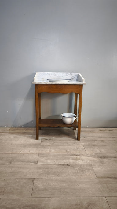 93523 Toletta in legno con piano in marmo e catini