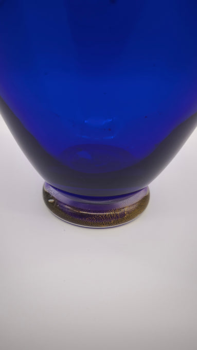 93290 Vaso in vetro soffiato di Murano La Murrina blu con manici dorati