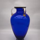 93290 Vaso in vetro soffiato di Murano La Murrina blu con manici dorati