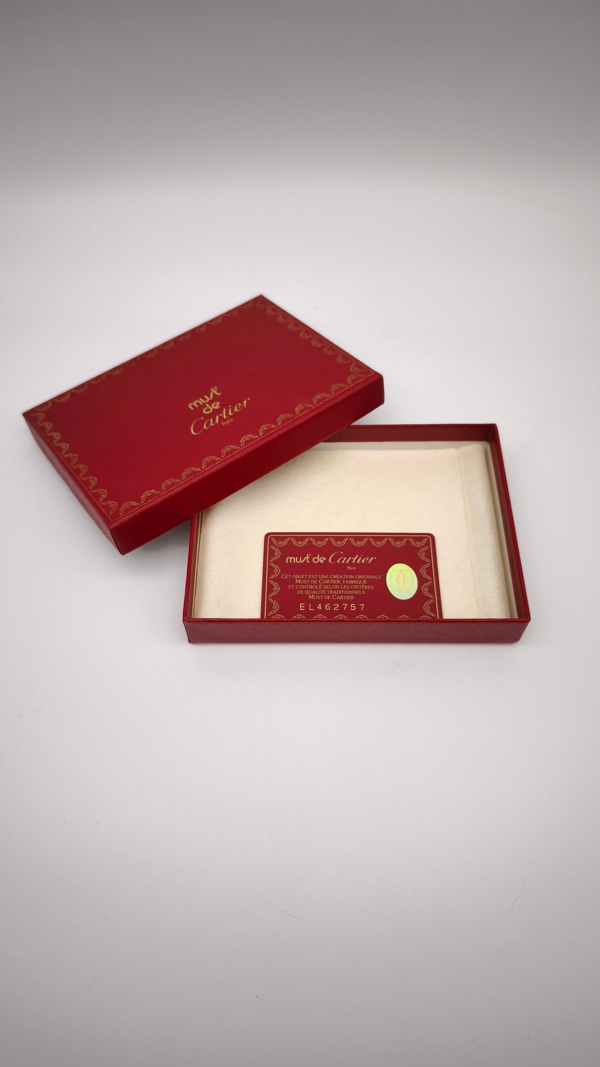 92907 Scatola Must de Cartier con tessera di garanzia