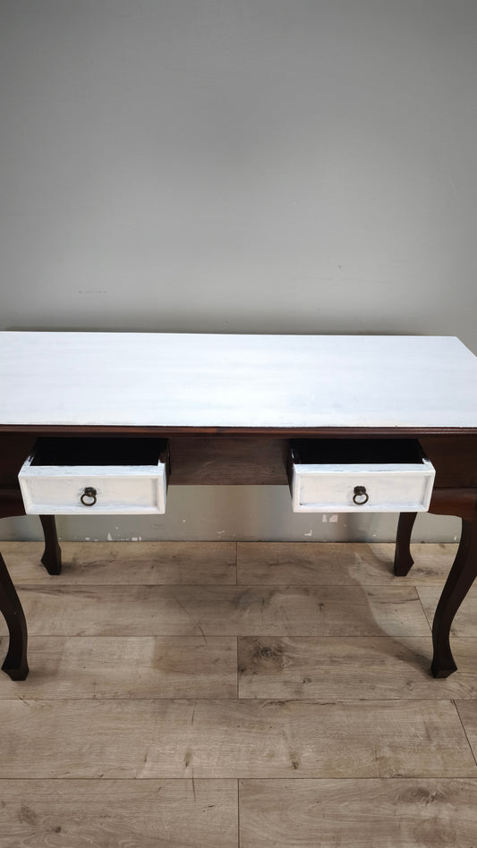93652 Scrittoio in legno con piano e cassetti bianchi