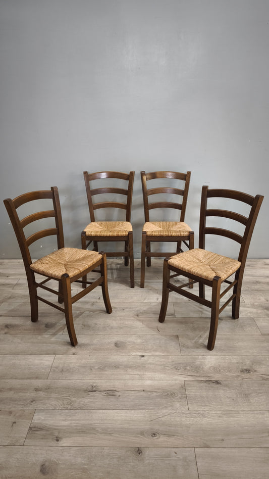 93930 Set n 4 sedie in legno con seduta in paglia