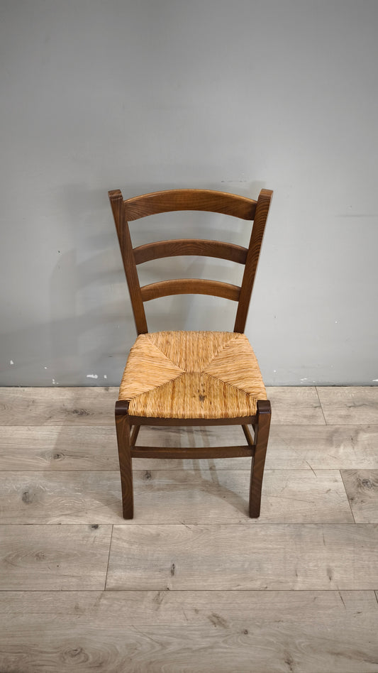 93930 Set n 4 sedie in legno con seduta in paglia